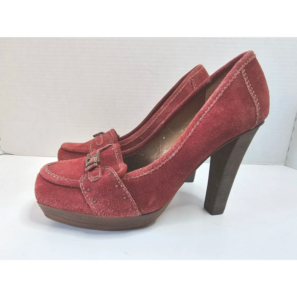 Schutz Camurcao Rouge Red Suede Platform Heels Loafer Style Chunky Heel SZ 7.5